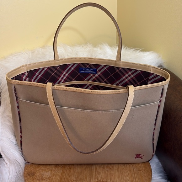 Burberry Blue Label | Beige Tan Canvas Nova Check Detail Tote Bag Handbag - Picture 1 of 17